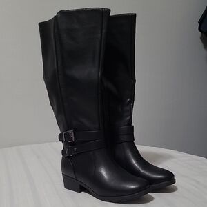 CROFT & BARROW POSE BLACK BOOTS BUCKLE DETAILS CONFORT FOAM  INSOLE WIDE CALF 7W